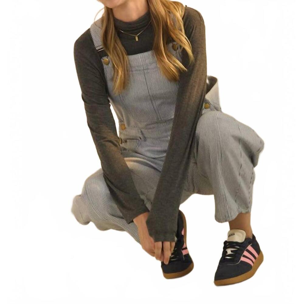 NEW ODDI pinstriped barrel-leg overalls in denim - Picture 3 of 3